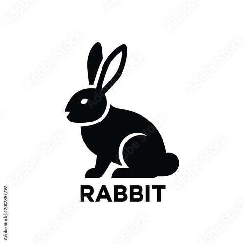 black rabbit silhouette on a white background with the word rabbit written below it high quality professional detailed modern elegant
