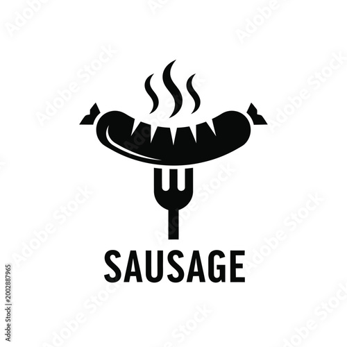 black silhouette of a grilled sausage with steam rising and the word sausage below high quality professional detailed modern elegant