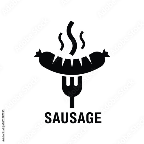 Sausage and fork silhouette with steam black and white graphic design on a transparent background high quality professional detailed modern