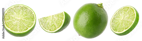 Photos Natural fresh lime, half and slice isolated, transparent PNG, PNG format, cut out