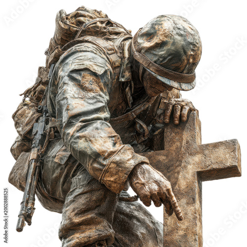 Memorial day battlefield cross memorial png soldier kneeling in tribute on battlefield with cross memorial png