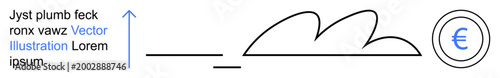 Business progress, economic growth, financial success, monetary transactions, investment strategy, global economy. Euro currency symbol alongside abstract upward arrow and cloud shape. Financial
