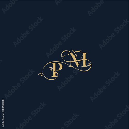 Bild auf Leinwand wedding initial monogram elegant leaf line concept PM organic and luxury style d