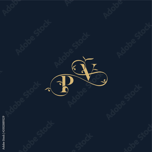 wedding initial monogram elegant leaf line concept PV organic and luxury style design letter
