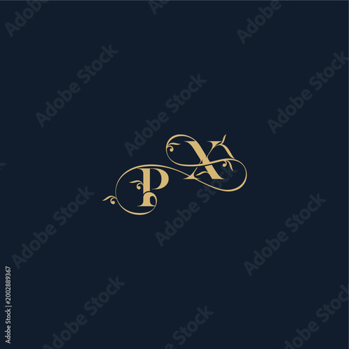 wedding initial monogram elegant leaf line concept PX organic and luxury style design letter