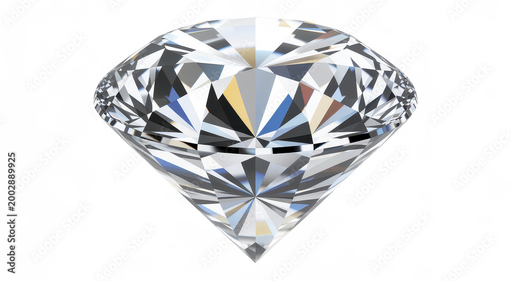 Fototapeta premium Cut clear diamond gemstone isolated on a plain white background, reflecting light rays