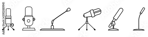 Desktop microphone icon vector set. Podcast Illustration sign collection. Microphone symbol. Sound recording logo.