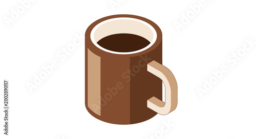Isometric Brown Coffee Mug Vector Illustration Isolated on White Background