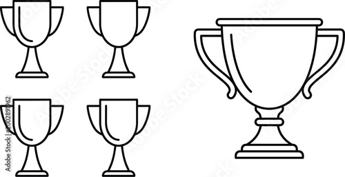 Trophy cup icons set with award winner symbols in outline style for achievement competition and success concepts