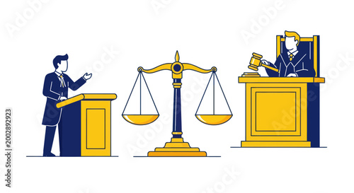 Lawyer, Judge, and Scales of Justice - Legal System Illustration