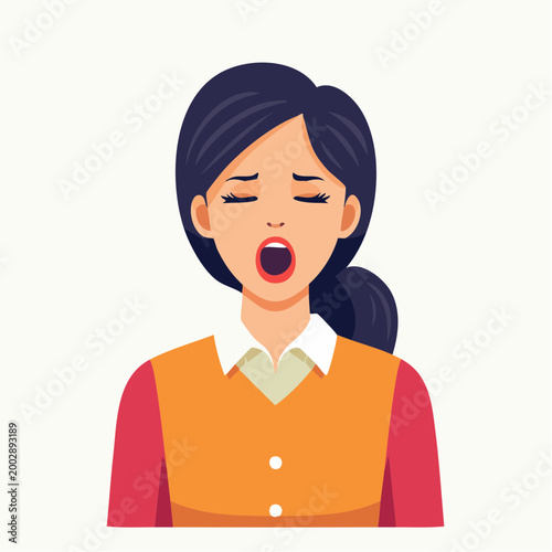 Woman yawning, illustration of tiredness or boredom