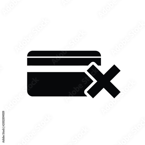 credit card declined icon black silhouette of card with a rejection symbol on white background high quality professional detailed modern