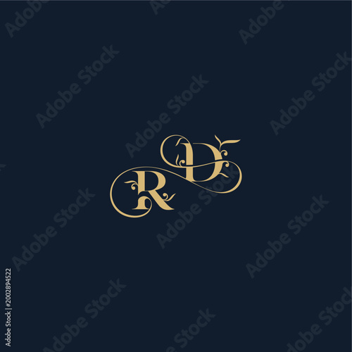 wedding initial monogram elegant leaf line concept RD organic and luxury style design letter