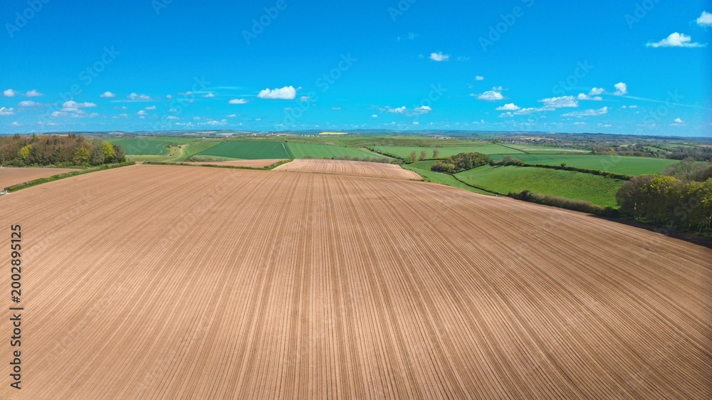 Fototapeta premium Sunny Freshly Ploughed Farmers Field in Dorset