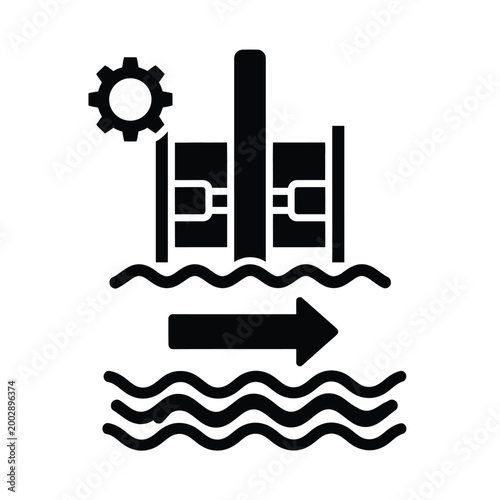 industrial gate control icon with gears and water waves on a transparent background high quality professional detailed modern elegant stylish