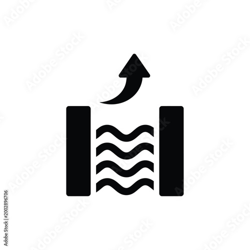 air conditioning icon with wavy lines and upward arrow simple black flat symbol on white background high quality professional detailed