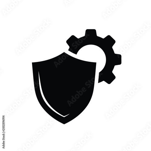 shield with gear icon black silhouette of security protection symbol on a white background high quality professional detailed modern elegant