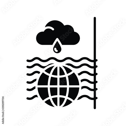rain cloud and waves icon with globe illustration black silhouette on a white background high quality professional detailed modern elegant