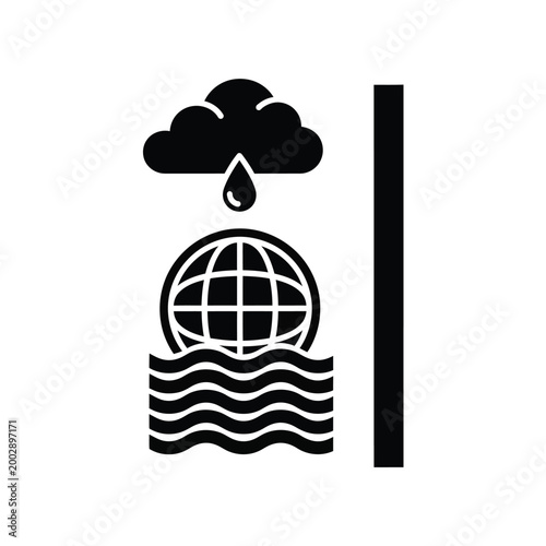 Rain cloud and globe icon with water waves black silhouette on a white background high quality professional detailed modern elegant