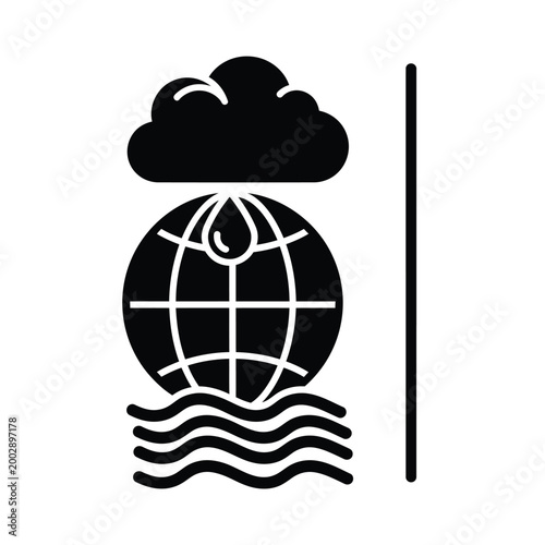 black silhouette of globe with rain cloud and waves isolated on white background high quality professional detailed modern elegant stylish