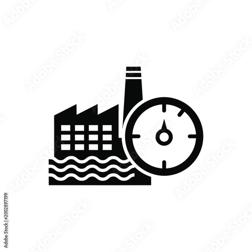 factory building with smokestack and clock icon black silhouette on a white background high quality professional detailed modern elegant stylish