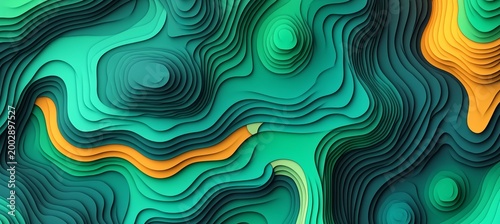 Abstract Topographic Landscape Wallpaper with Soft Green Gradient Waves and Modern Geometric Shapes