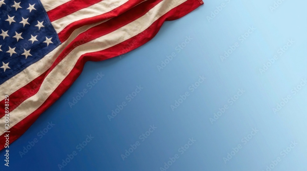 Obraz premium American flag waving on blue background with red white and blue colors patriotic symbol