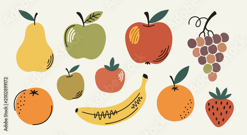 Hand Drawn Fruit Icons Set Collection