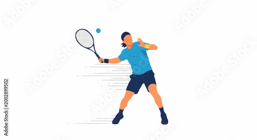 An illustration of a tennis player hitting the ball with a racket during a match