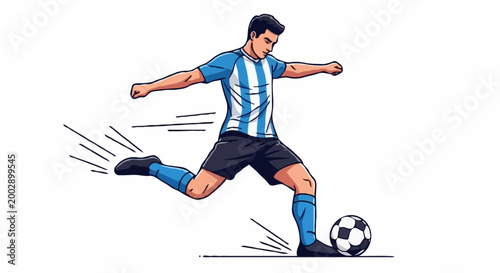 A football player kicking a ball with precision and focus, poised to score