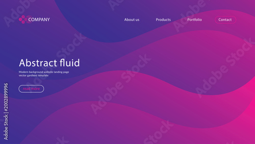 Modern abstract fluid background website landing page vector gradient template with wavy lines and buttons  read more  company logo  purple pink colors