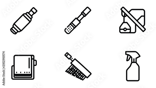 Fotografija Cleanliness Icons: A set of six monochrome icons related to cleaning supplies, showcasing the essentials needed for a spotless environment