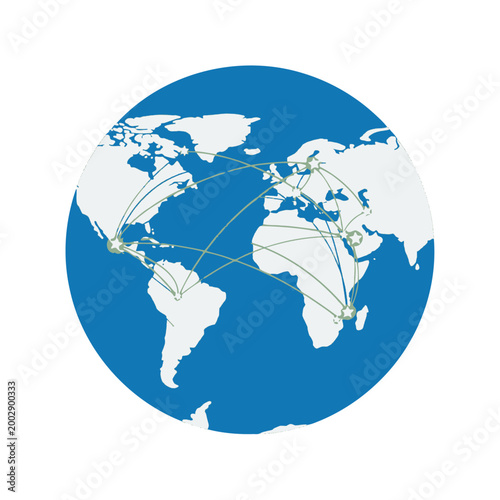Global connections illustrated on a world map with connecting lines