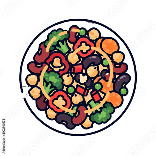 A vibrant bowl of mixed vegetables and legumes in a healthy dish