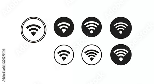 Set of six monochrome WiFi signal icons arranged in a neat grid for graphic resources.