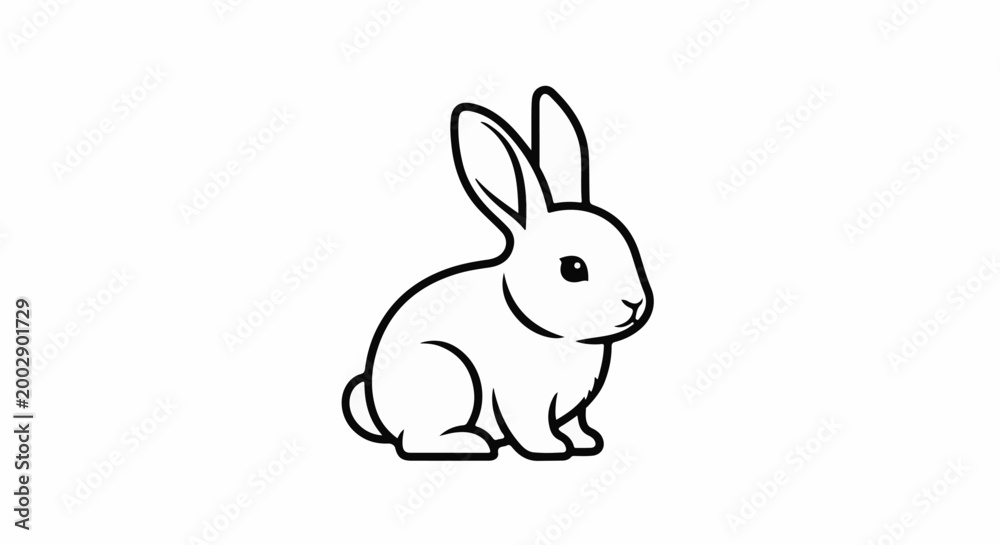 Obraz premium A simple black and white line drawing of a cute rabbit