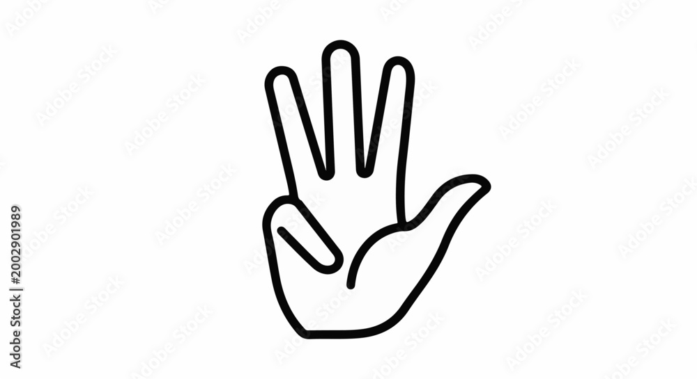 Obraz premium Black line drawing of a hand with three fingers extended