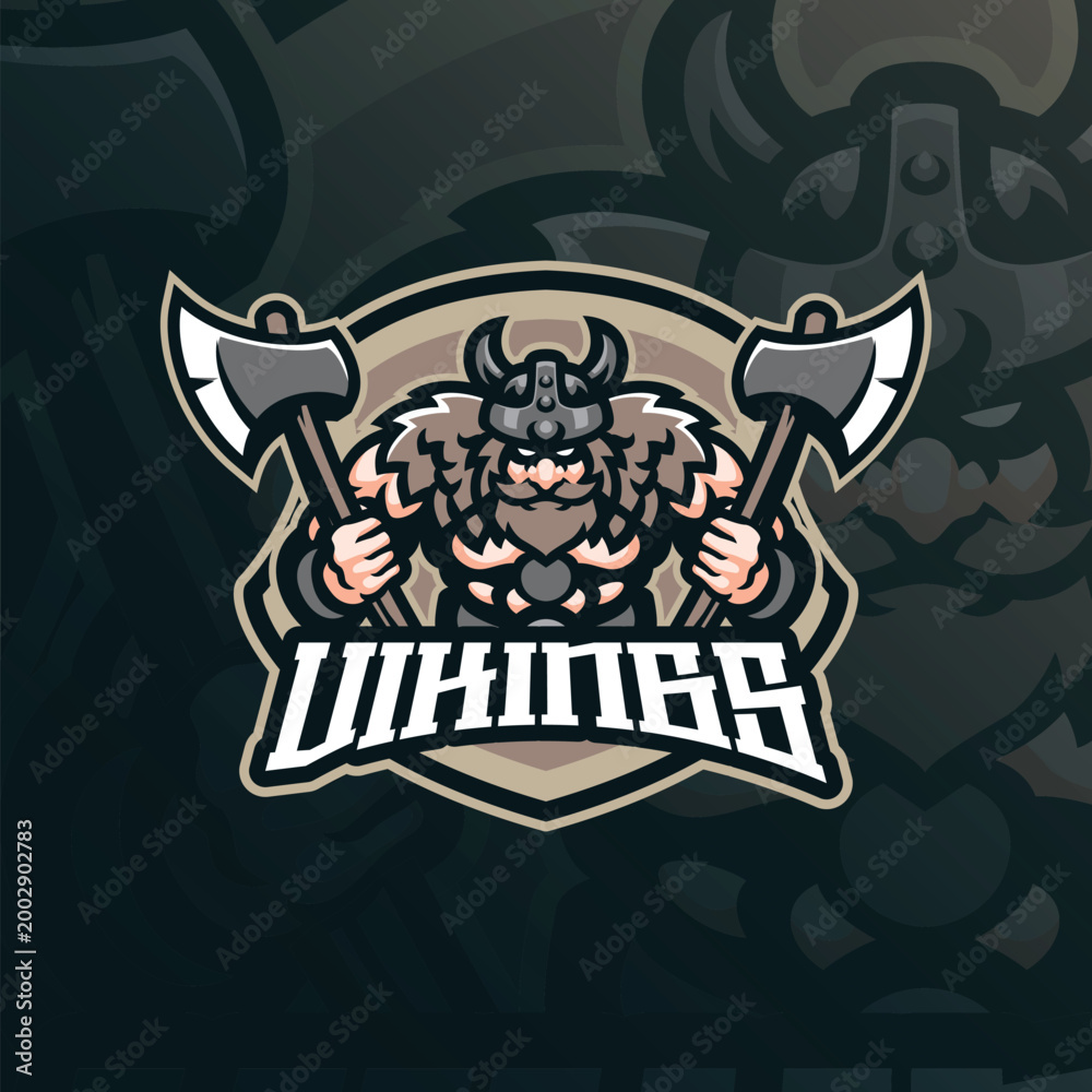 Fototapeta premium Viking mascot logo design vector. Viking illustration with axe in hand.