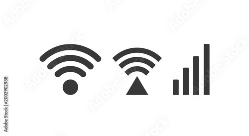Three icons symbolize wireless connectivity, signal transmission, and data growth.