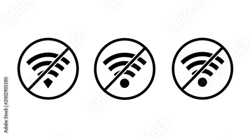 Three No-Wifi Prohibition Symbols Indicating Offline.