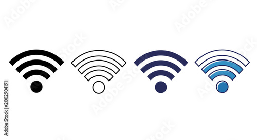 Set of four WiFi signal icons in various colors representing wireless technology and connectivity.