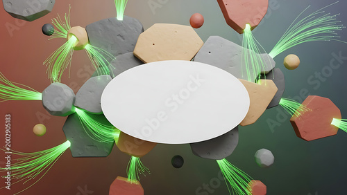 Abstract organic shapes with green energy particles abstract art abstract