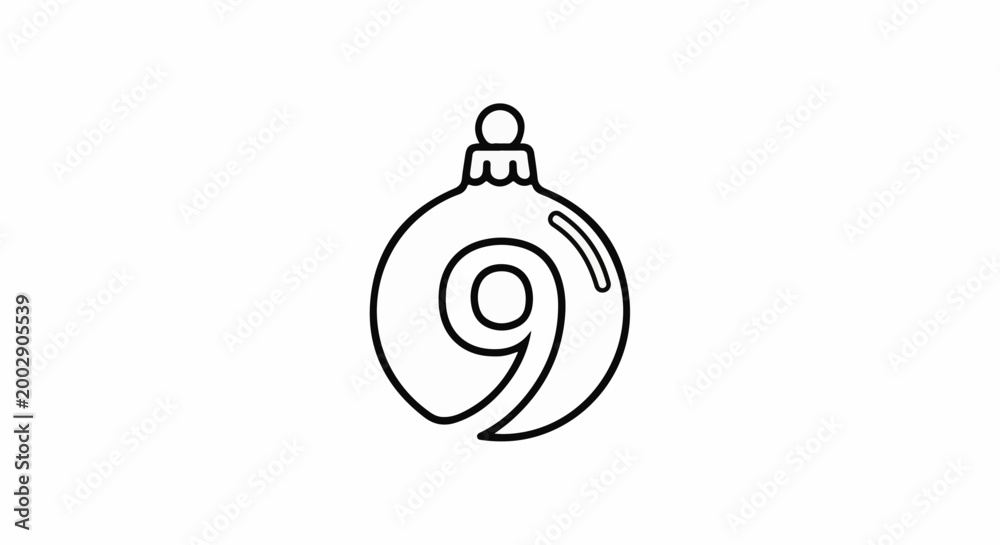 Fototapeta premium Stylized black outline of a round Christmas ornament with a swirling shape inside