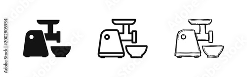 Meat Grinder Icons in Solid, Line, and Hand-Drawn Doodle Styles