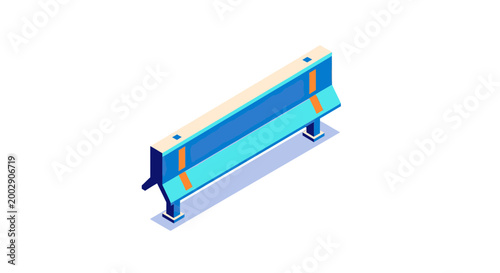 Isometric Blue Road Barrier with Orange Reflectors for Traffic Control and Construction Site Safety