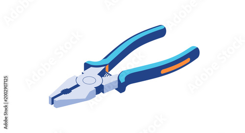 Isometric Vector Illustration of Combination Pliers, Professional Metal Hand Tool for Home Repair, Construction, and Industrial Maintenance