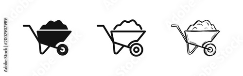 Wheelbarrow Icon Set with Soil or Sand for Gardening and Construction