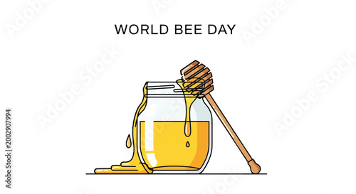 World Bee Day Celebration with Honey Jar and Dipper Illustration
