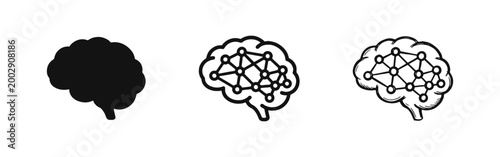 Brain with neural network icons set representing artificial intelligence and cognitive science
