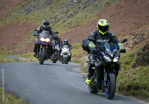 Editorial Abergwesyn, UK - April 26, 2026:  Motorcyclists in The Abergwesyn Pass in Mid Wales
